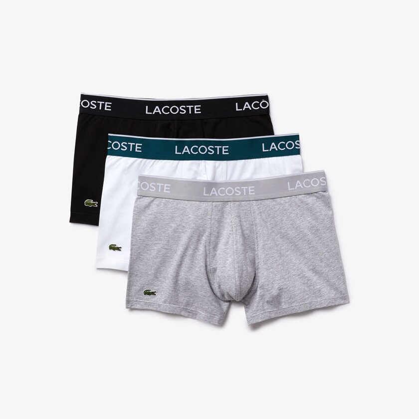 Cuecas Lacoste Masculino Pretas Branco Cinzentas Pack Of 3 Casual Black Boxer NG8-72947W9