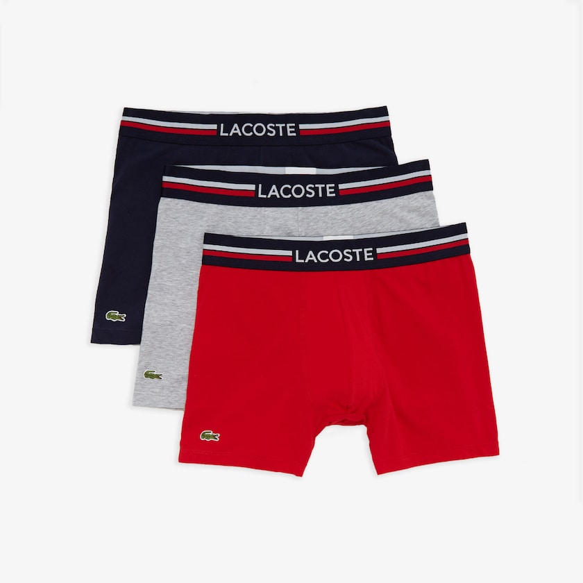 Cuecas Lacoste Masculino Azul Marinho Azuis Cinzentas Vermelhas Pack Of 3 Casual Boxers TK9-34363N6