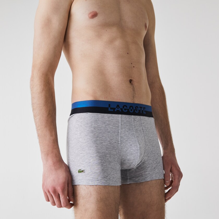 Cuecas Lacoste Masculino Cinzentas Caqui Verdes Cinzentas Pack Of 3 Casual Plain-Colored Boxers ZJ9-00060T4