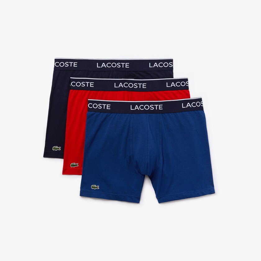 Cuecas Lacoste Masculino Azul Marinho Azuis Vermelhas Azul Marinho Azuis Pack of 3 Boxer IP8-15601P0