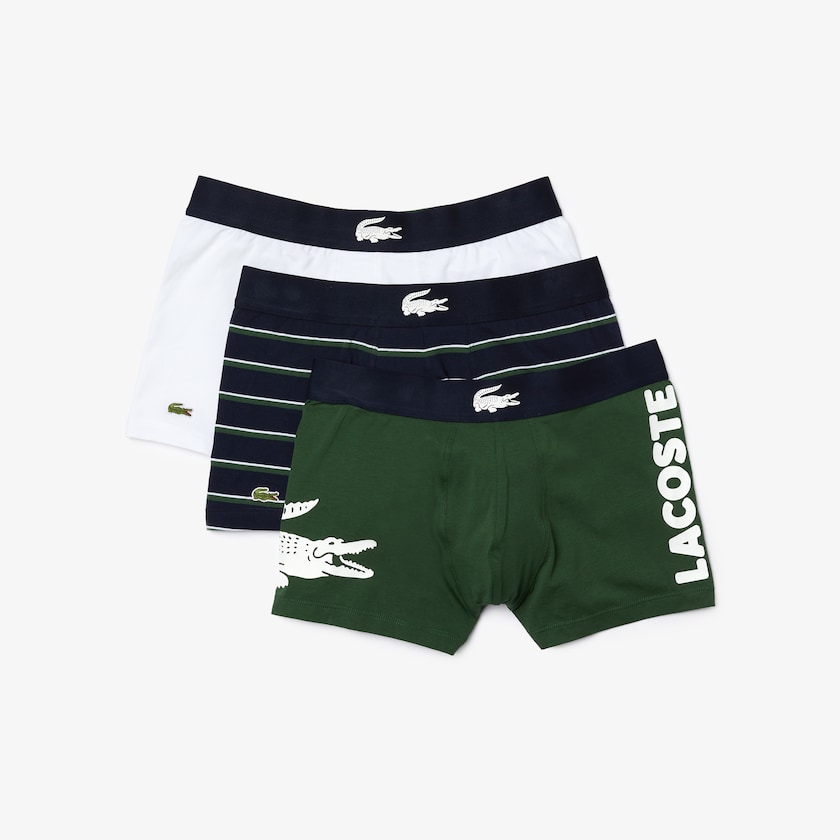 Cuecas Lacoste Masculino Verdes Azul Marinho Azuis Branco Pack of 3 Casual Boxer TY4-73597B0