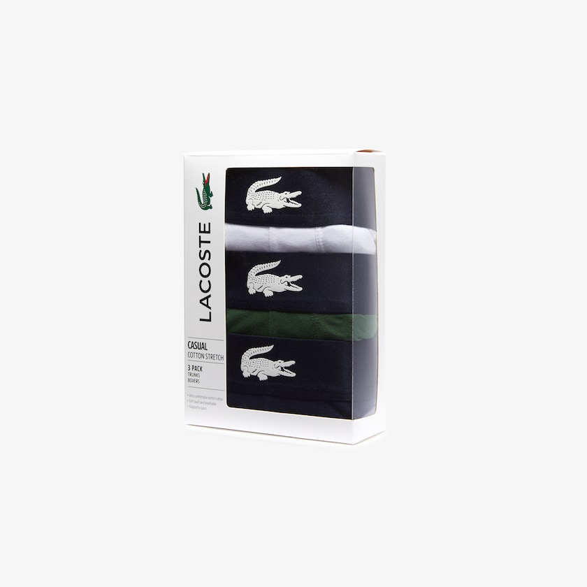 Cuecas Lacoste Masculino Verdes Azul Marinho Azuis Branco Pack of 3 Casual Boxer TY4-73597B0