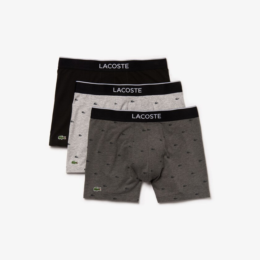 Cuecas Lacoste Masculino Pretas Cinzentas Pack of 3 Long Boxer RY7-71797J0