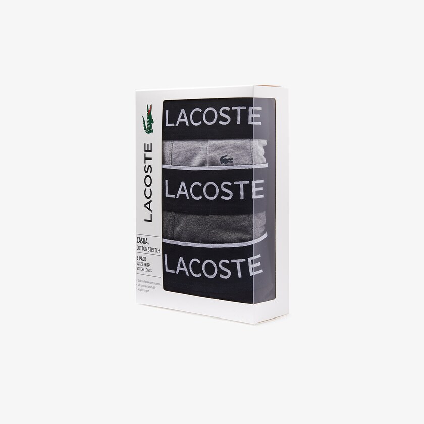Cuecas Lacoste Masculino Pretas Cinzentas Pack of 3 Long Boxer RY7-71797J0