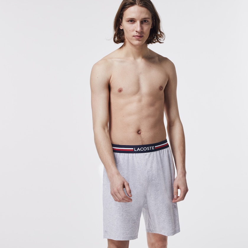 Cuecas Lacoste Masculino Cinzentas Striped-Waist Long Boxer TV4-15051R3