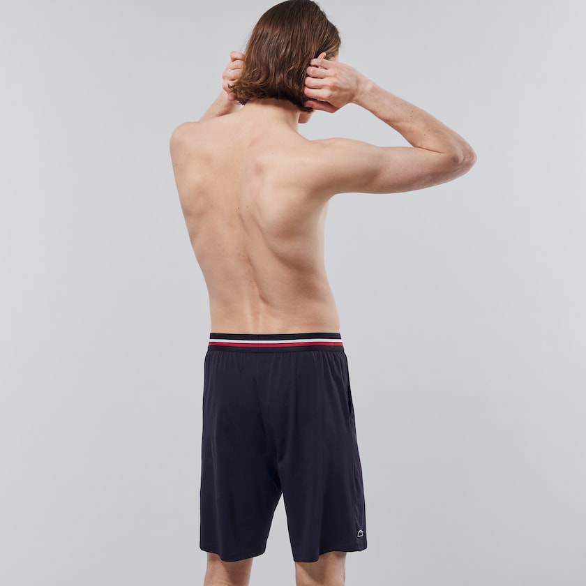 Cuecas Lacoste Masculino Azul Marinho Azuis Striped-Waist Long Boxer AY8-42494K7