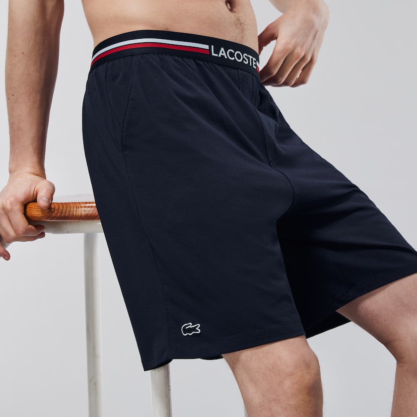 Cuecas Lacoste Masculino Azul Marinho Azuis Striped-Waist Long Boxer AY8-42494K7