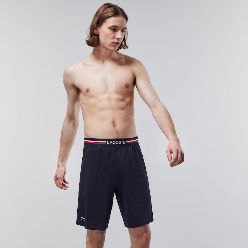 Cuecas Lacoste Masculino Azul Marinho Azuis Striped-Waist Long Boxer AY8-42494K7