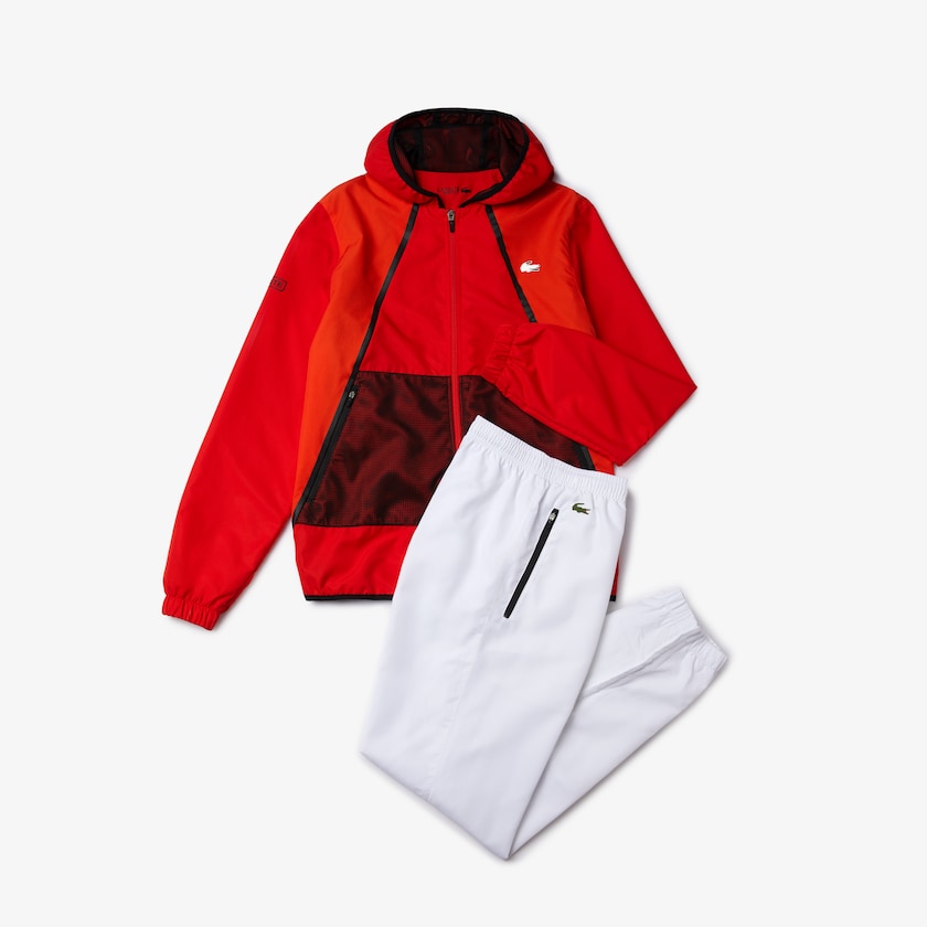 Fatos De Treino Lacoste Masculino Vermelhas Branco Pretas SPORT Mesh Inset Hooded Colorblock CO3-29512H2