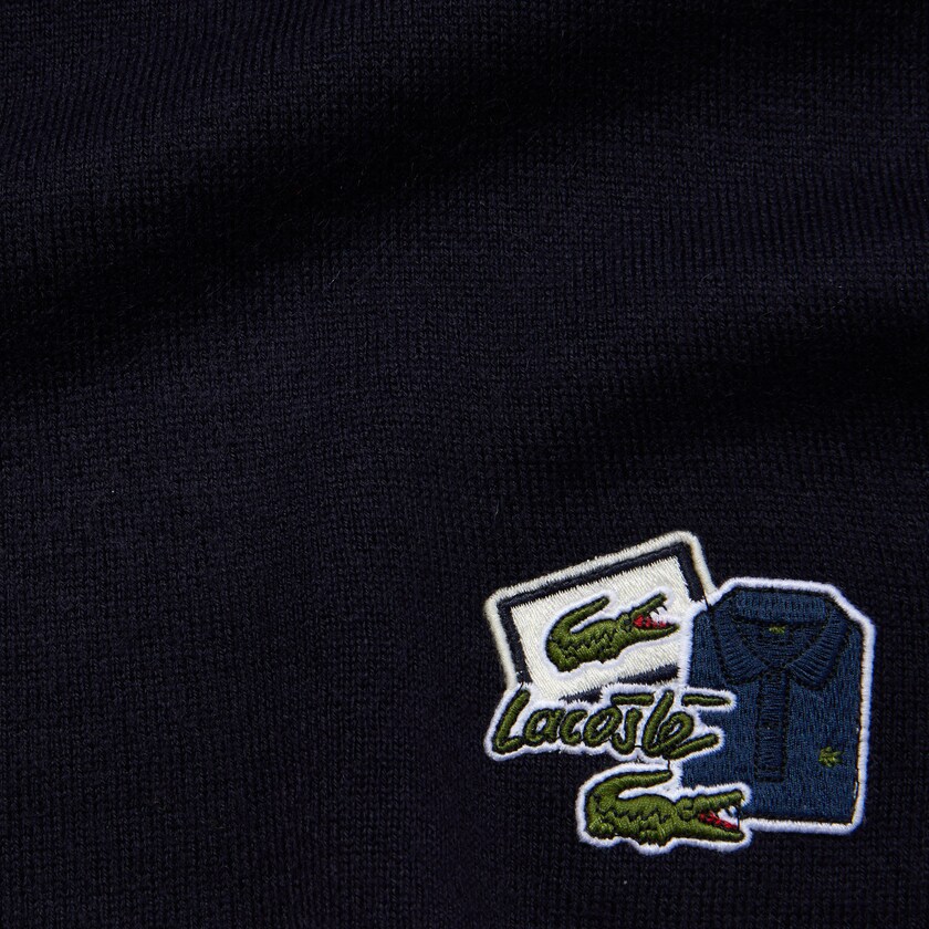 Lenços Lacoste Masculino Azul Marinho Azuis Badge Rectangular Wool Blend SM0-00290C2