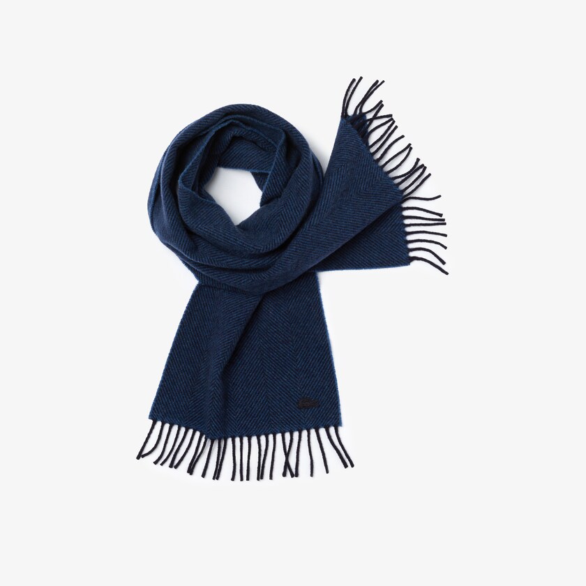 Lenços Lacoste Masculino Azul Marinho Azuis Azuis Fringed Rectangular Wool XJ0-77077F8