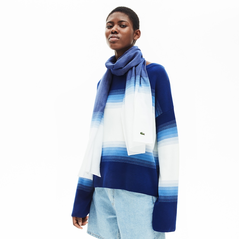 Lenços Lacoste Feminino Branco Azul Marinho Azuis Made In France Gradated Print Organic Cotton QI1-16431M6