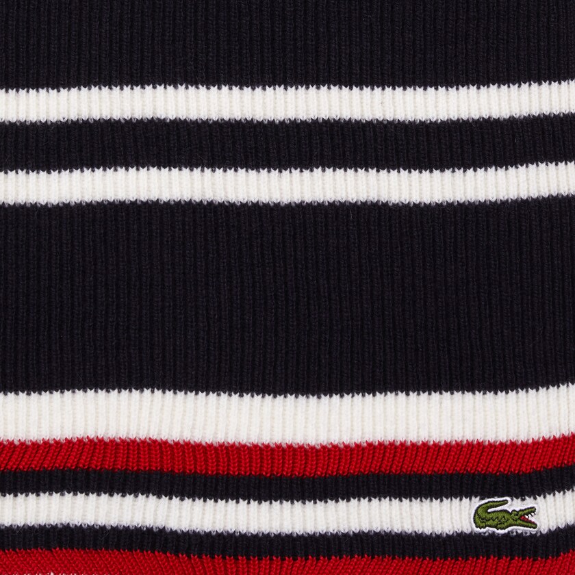 Lenços Lacoste Masculino Azul Marinho Azuis Branco Vermelhas Made in France Striped Ribbed Rectangular Wool UZ5-93059R9