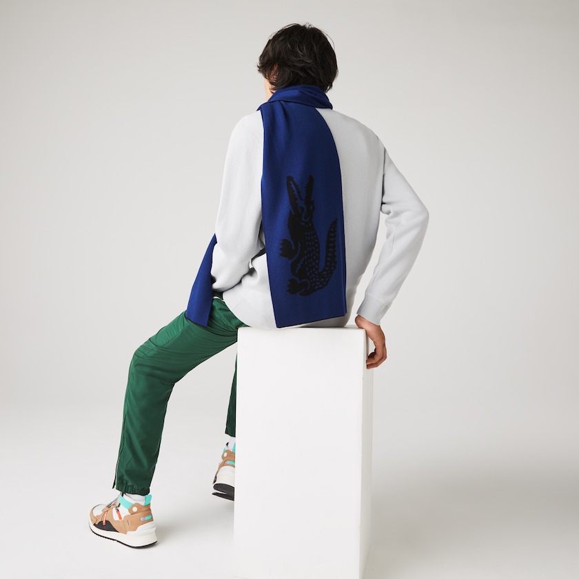 Lenços Lacoste Masculino Pretas Azuis Oversized Crocodile Rectangular Wool AH5-47064T8