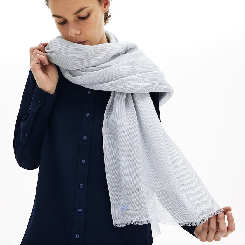 Lenços Lacoste Feminino Luz Azuis Branco Azul Marinho Azuis Pinstriped Cotton-Linen DN9-05310I5