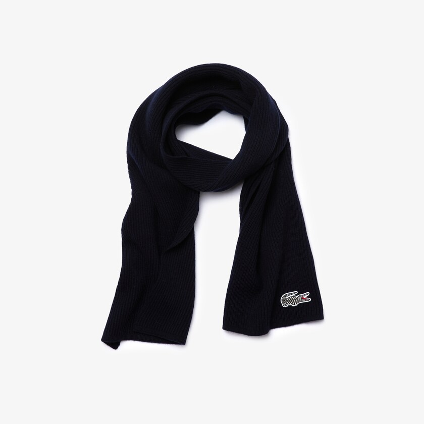 Lenços Lacoste Masculino Azul Marinho Azuis Branco x National Geographic Ribbed Wool OF5-19431H5