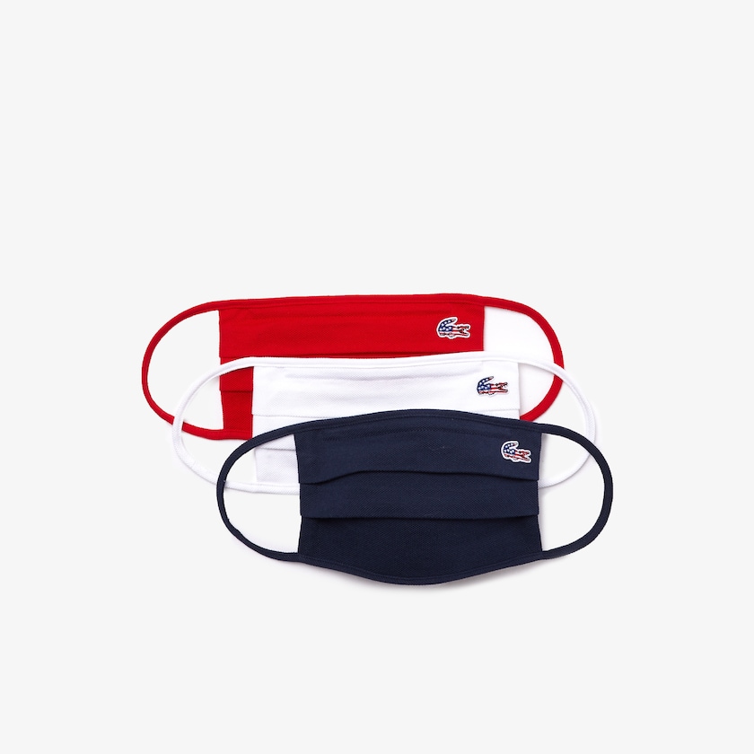 Máscaras Lacoste Feminino Azul Marinho Azuis Branco Vermelhas L.12.12 3 Pack of Face in Cotton Piqué with American Croc QD8-78697V3