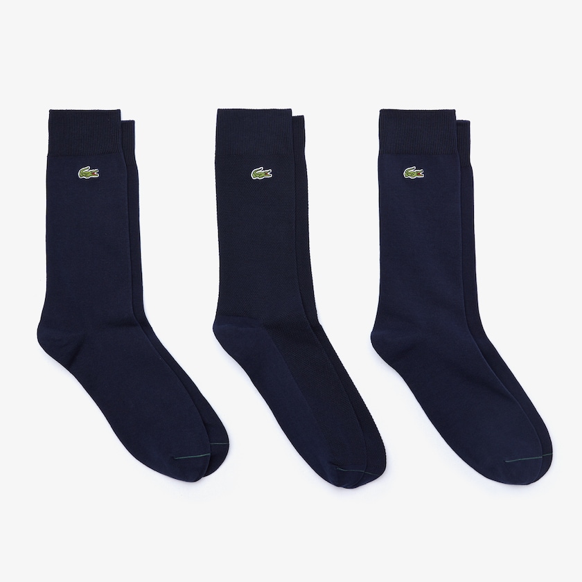 Meias Lacoste Masculino Azul Marinho Azuis Verdes Cotton Blend 3-Pack QD0-21662K8