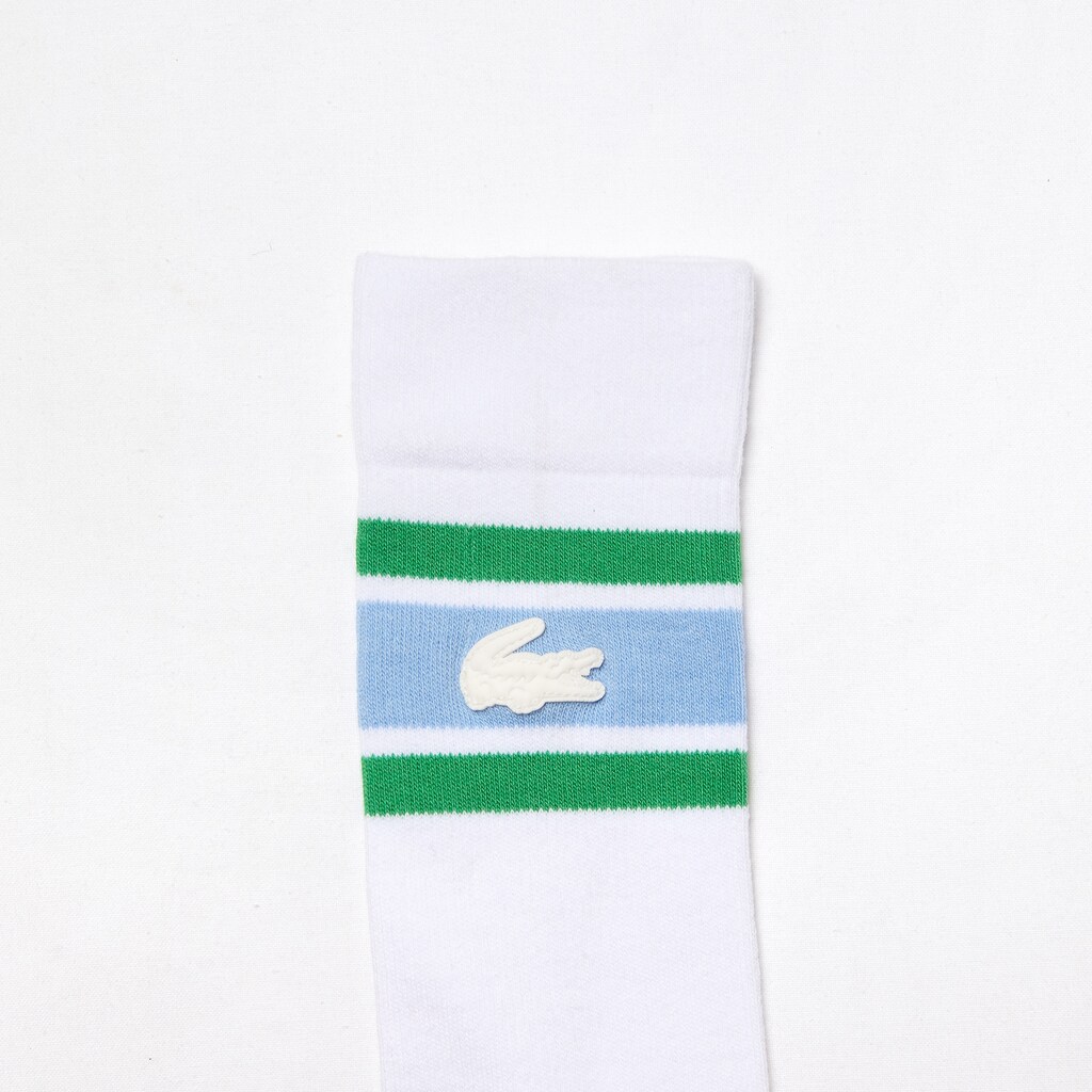 Meias Lacoste Masculino Branco Azuis Verdes LIVE Striped Stretch-Cotton HW3-04460K7