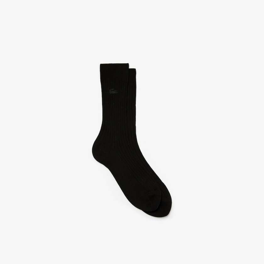 Meias Lacoste Masculino Pretas Ribbed Cotton Blend ON5-70217N2