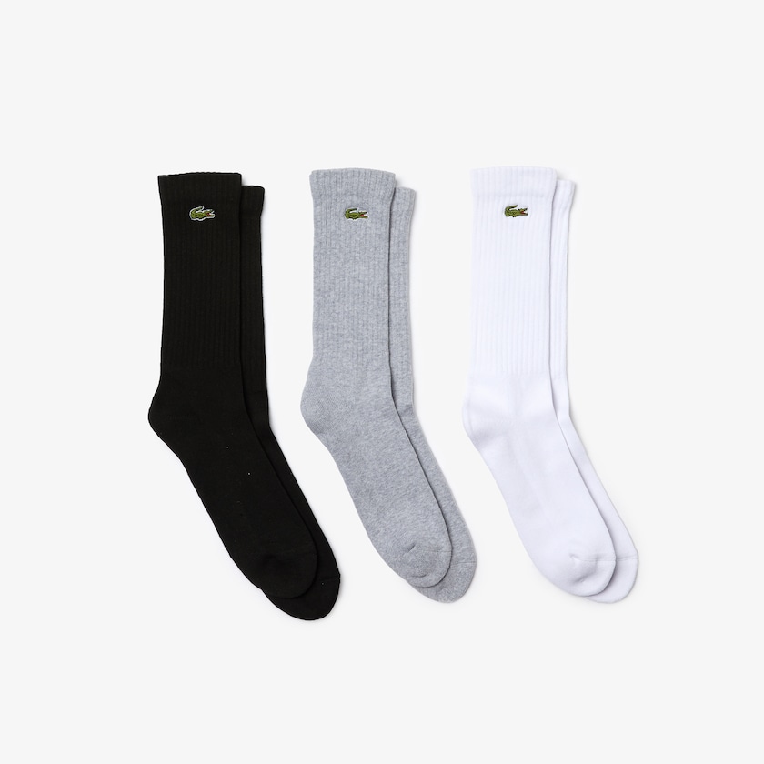 Meias Lacoste Masculino Cinzentas Branco Pretas Three-Pack Of SPORT High-Cut Cotton AP8-35313W8