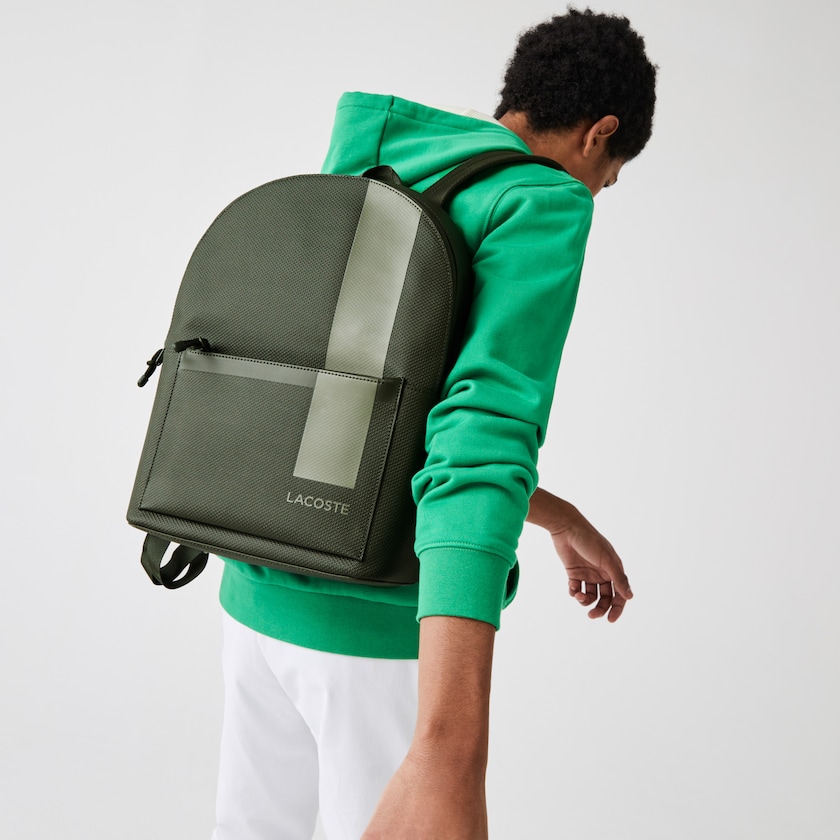 Mochilas Lacoste Masculino Verde Oliva Chantaco Graphic Piqué Leather ZT0-61726L0