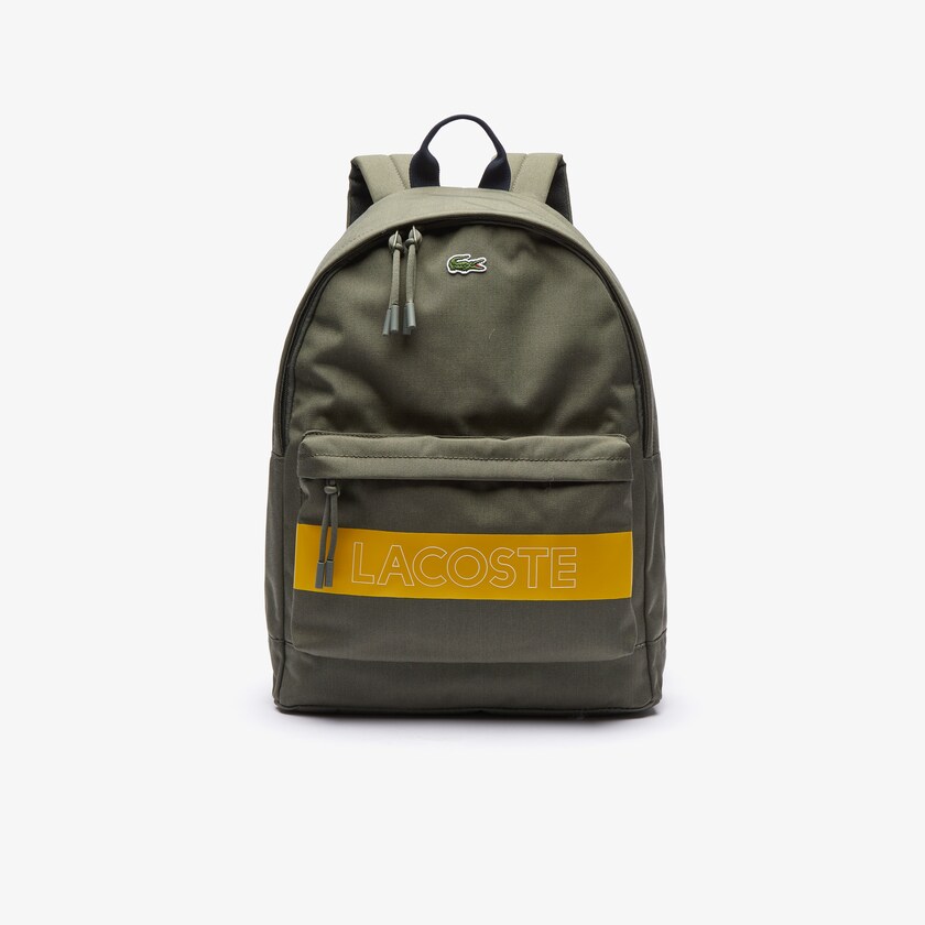Mochilas Lacoste Masculino Verde Oliva Amarelas Colorblock Canvas GR6-81478Y4