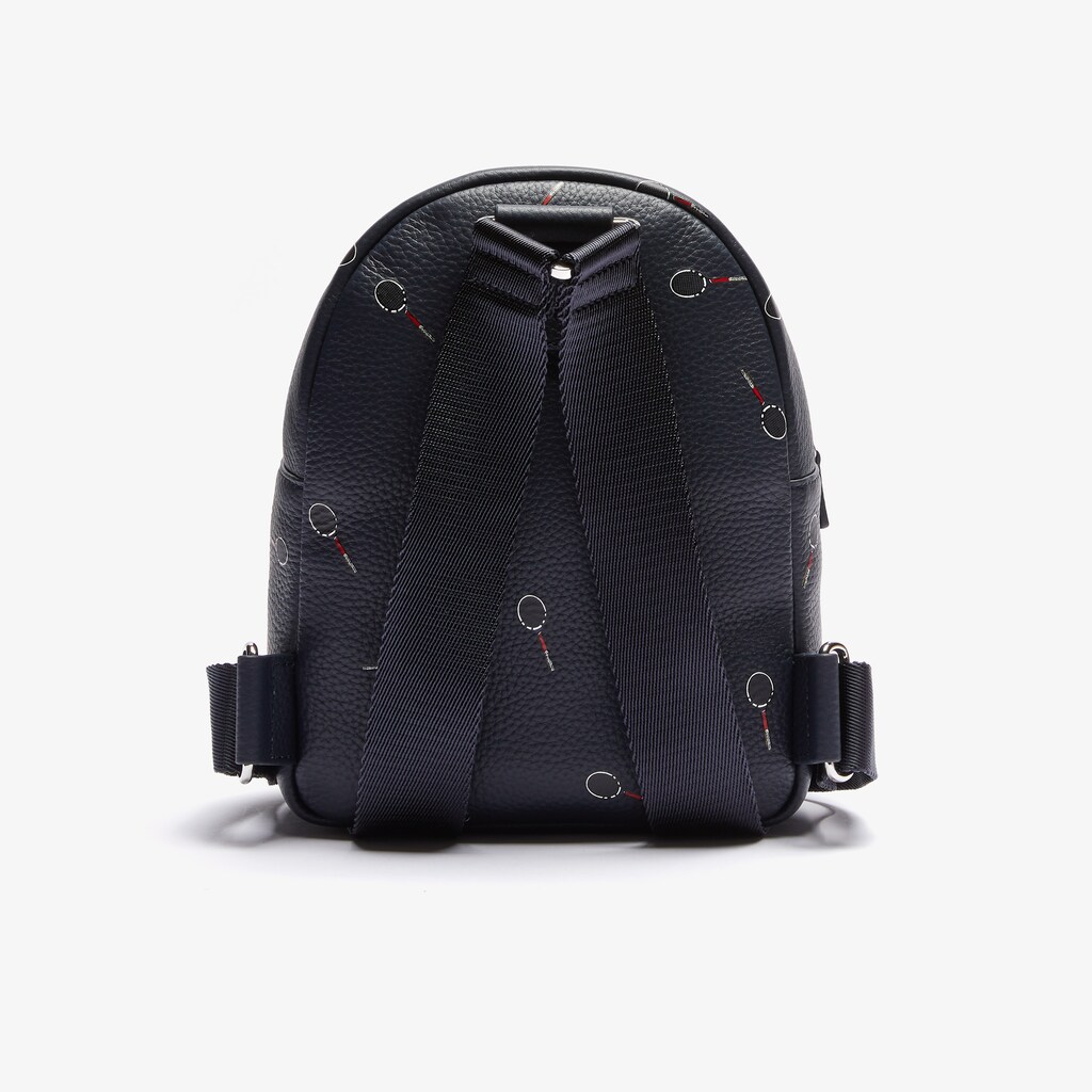 Mochilas Lacoste Feminino Pretas Croco Crew Raquet-Print Small Grained Leather FR0-06260Z4