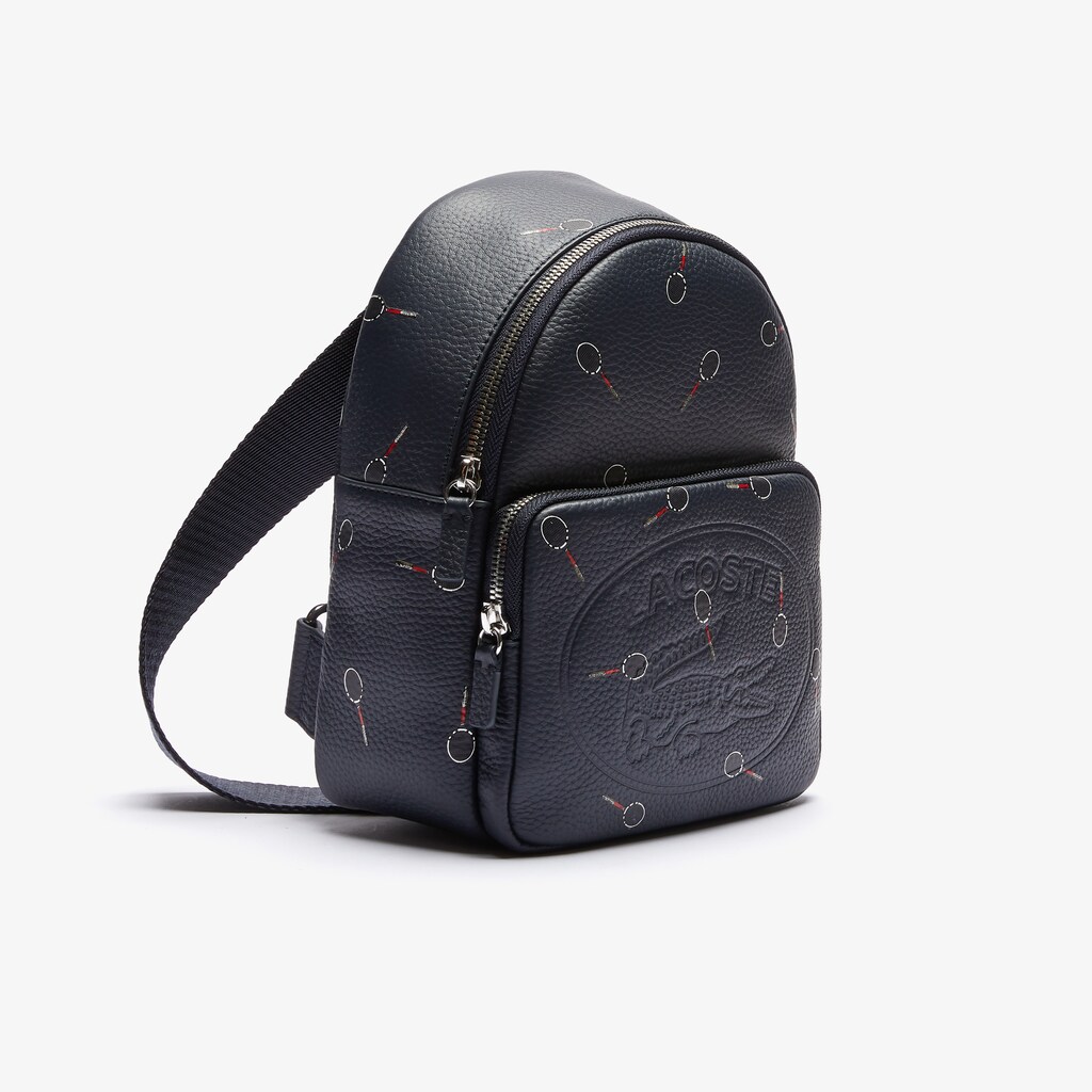 Mochilas Lacoste Feminino Pretas Croco Crew Raquet-Print Small Grained Leather FR0-06260Z4