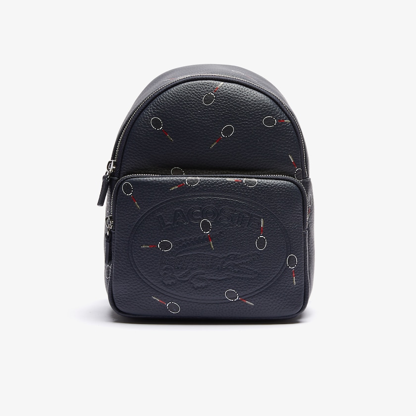 Mochilas Lacoste Feminino Pretas Croco Crew Raquet-Print Small Grained Leather FR0-06260Z4