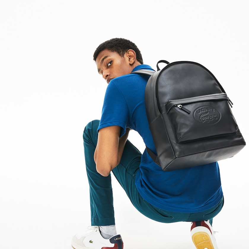 Mochilas Lacoste Masculino Pretas L.12.12 Casual Embossed Lettering Leather AO7-00240V6