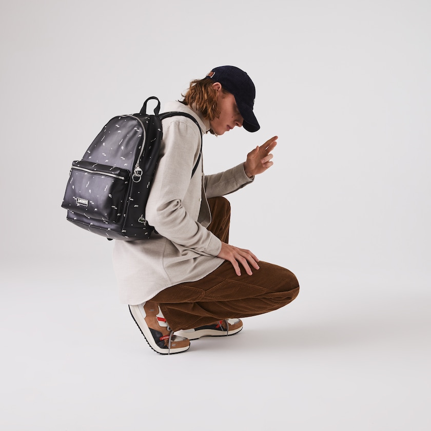 Mochilas Lacoste Masculino Pretas LCST Printed Coated Canvas YZ5-23192A7