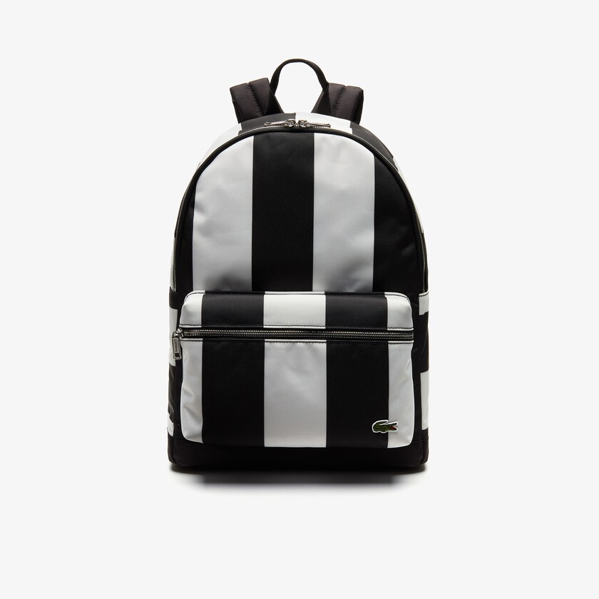 Mochilas Lacoste Masculino Pretas Branco LIVE Detachable Pouch Striped FO6-69076Y2
