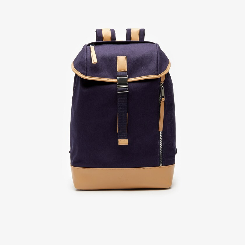 Mochilas Lacoste Masculino Azul Marinho Marrom Leather Finishes Cotton Flap PS5-45064I6