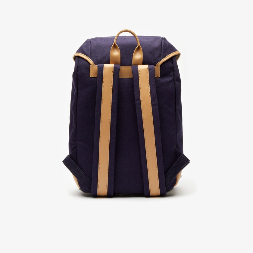 Mochilas Lacoste Masculino Azul Marinho Marrom Leather Finishes Cotton Flap PS5-45064I6