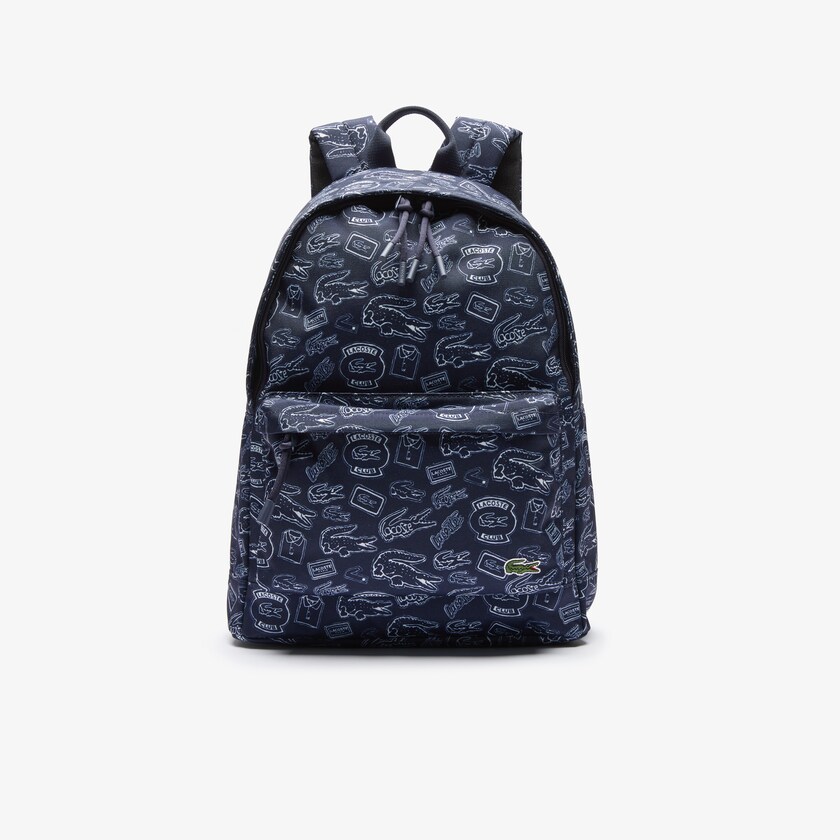 Mochilas Lacoste Masculino Azul Marinho Azuis Branco Neocroc Pattern Canvas YZ9-68786T3