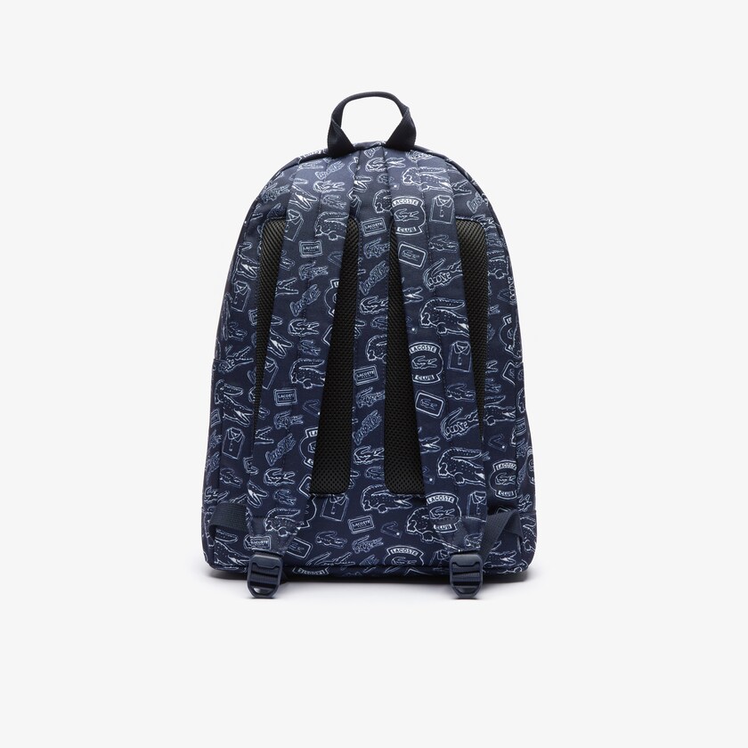 Mochilas Lacoste Masculino Azul Marinho Azuis Branco Neocroc Pattern Canvas YZ9-68786T3