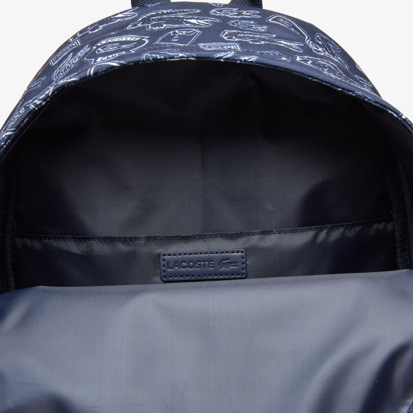 Mochilas Lacoste Masculino Azul Marinho Azuis Branco Neocroc Pattern Canvas YZ9-68786T3