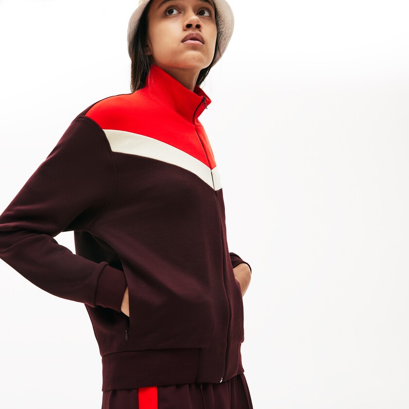 Moletons Lacoste Feminino Vermelhas Escuro Bege Vermelhas Color-Block Fleece Zip Up BM4-70917O6