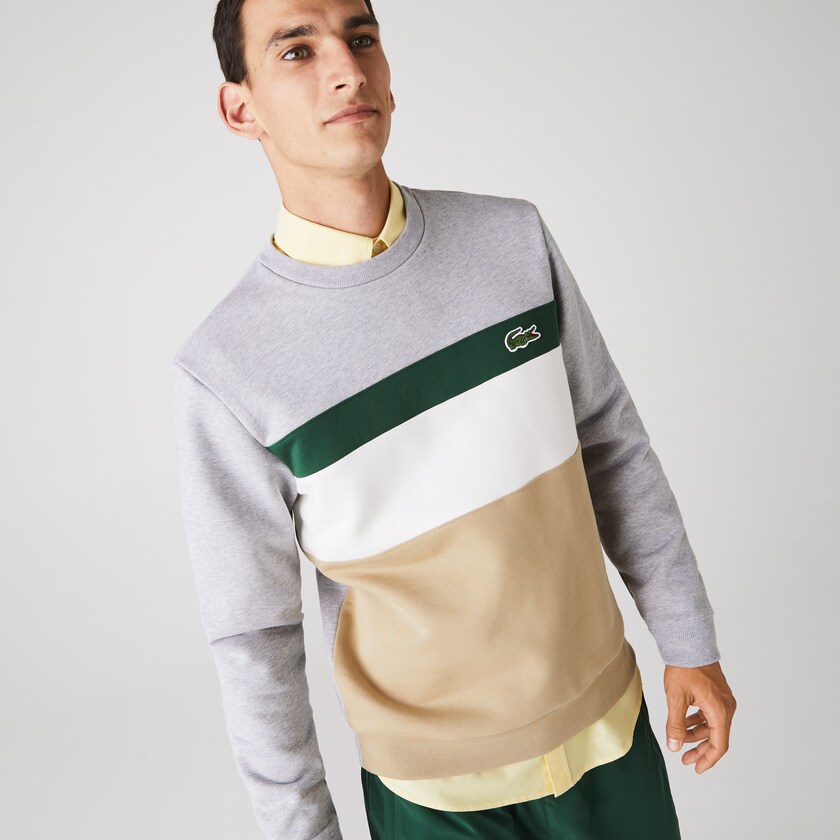 Moletons Lacoste Masculino Bege Branco Verdes Cinzentas Colorblock Fleece Crew Neck YC2-59745H8
