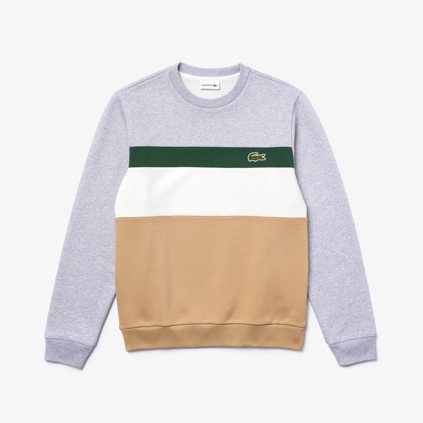 Moletons Lacoste Masculino Bege Branco Verdes Cinzentas Colorblock Fleece Crew Neck YC2-59745H8