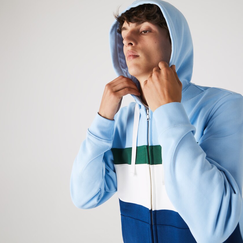 Moletons Lacoste Masculino Azuis Branco Verdes Azuis Colorblock Fleece Zippered Hooded IZ7-09070N3