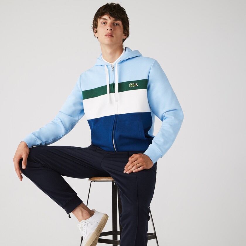 Moletons Lacoste Masculino Azuis Branco Verdes Azuis Colorblock Fleece Zippered Hooded IZ7-09070N3