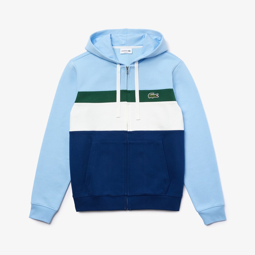 Moletons Lacoste Masculino Azuis Branco Verdes Azuis Colorblock Fleece Zippered Hooded IZ7-09070N3
