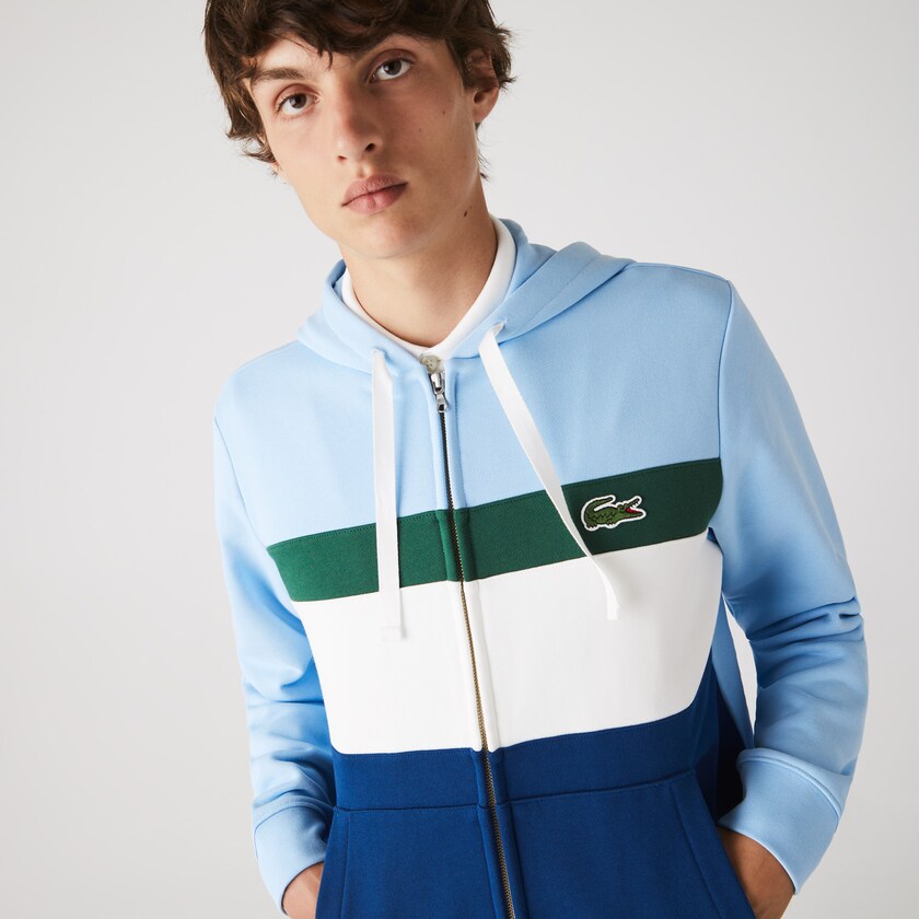 Moletons Lacoste Masculino Azuis Branco Verdes Azuis Colorblock Fleece Zippered Hooded IZ7-09070N3