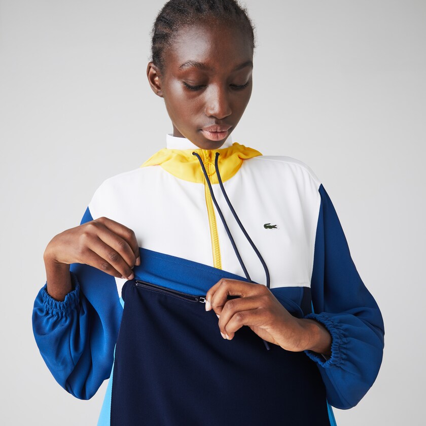 Moletons Lacoste Feminino Azul Marinho Azuis Azuis Branco Amarelas Colorblock Zip-Front Hooded MT4-12391U8