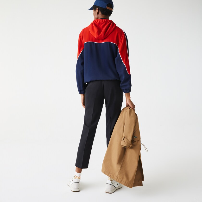 Moletons Lacoste Feminino Azuis Branco Vermelhas Colorblock Zip-Up Hoodie EG5-97609P1