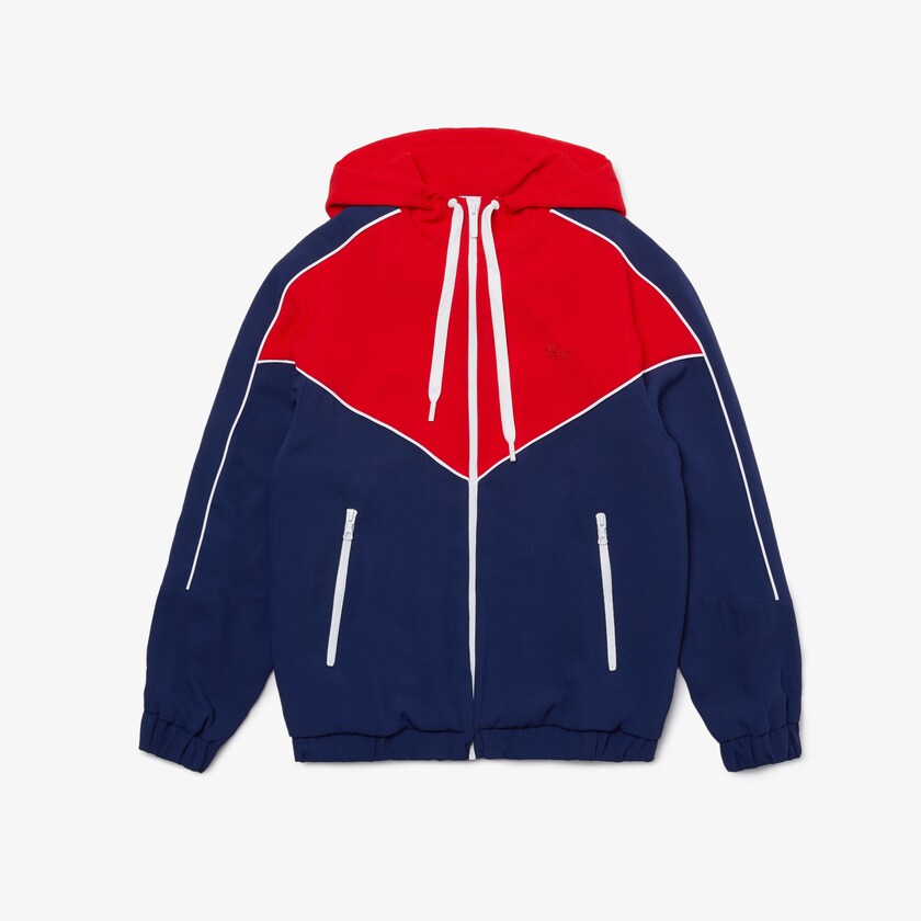 Moletons Lacoste Feminino Azuis Branco Vermelhas Colorblock Zip-Up Hoodie EG5-97609P1