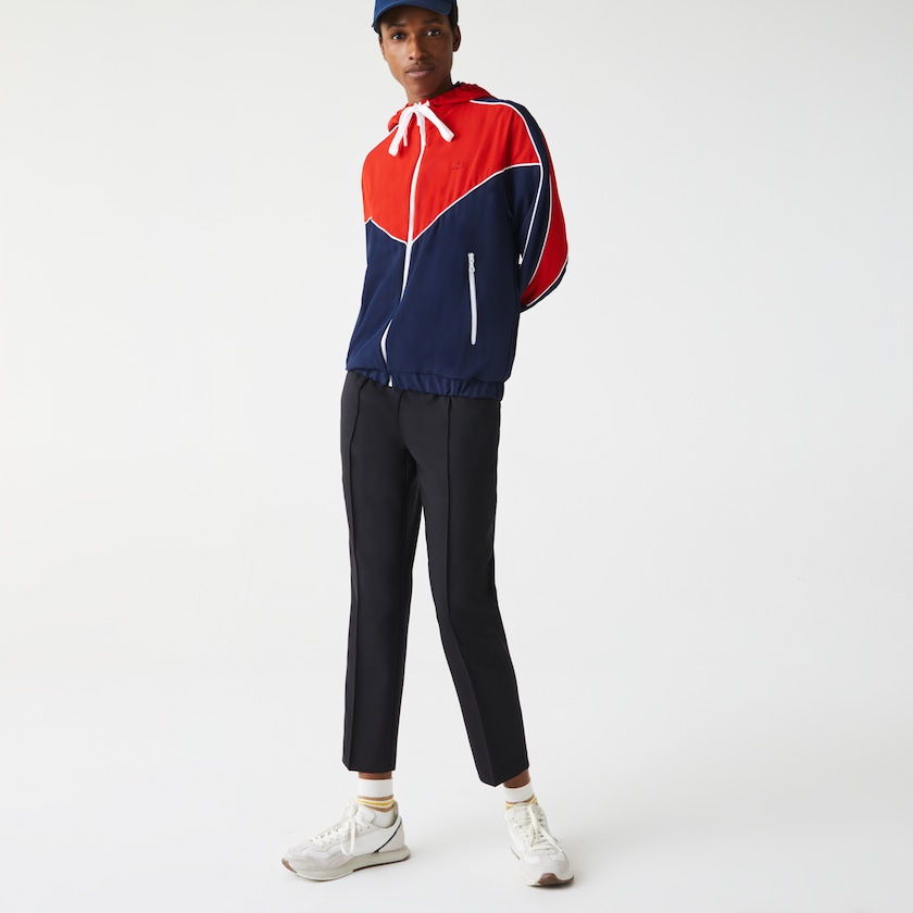 Moletons Lacoste Feminino Azuis Branco Vermelhas Colorblock Zip-Up Hoodie EG5-97609P1