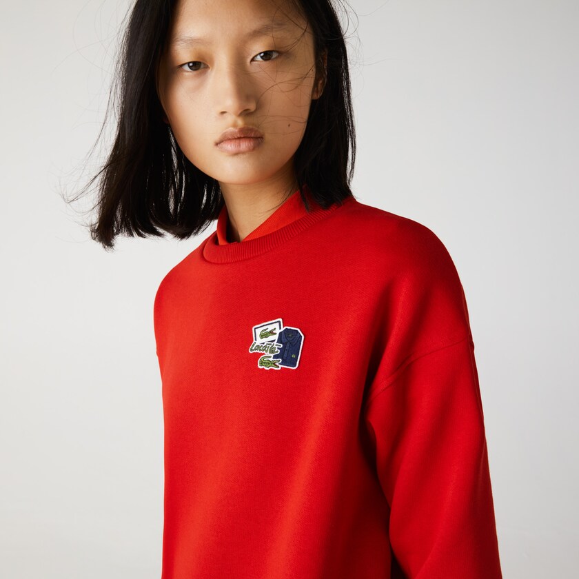 Moletons Lacoste Feminino Vermelhas Crew Neck Badge Fleece XZ2-33003O3